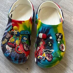 CROCS Tie-Dye Rainbow Clogs with Jibbitz Charms